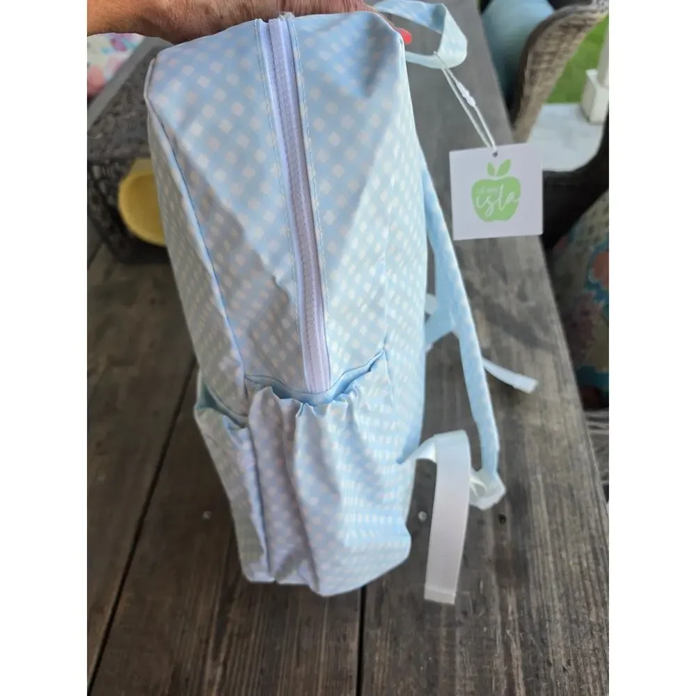 New apple of my Isa gingham Blue backpack / wipeable / drink holder